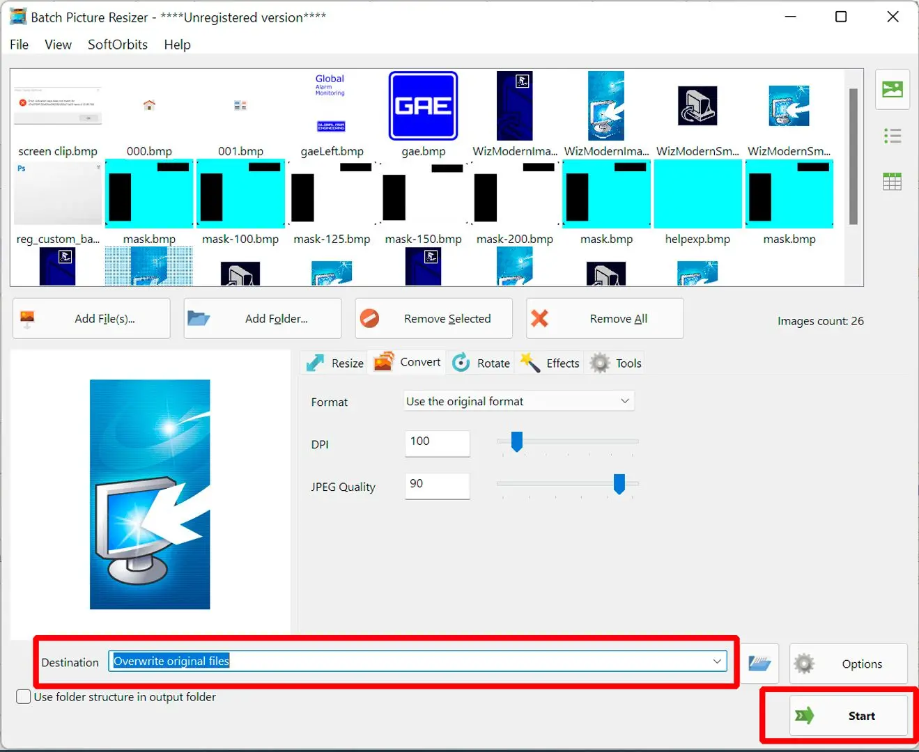 Bmp konvertálás indítása jpeg-re..