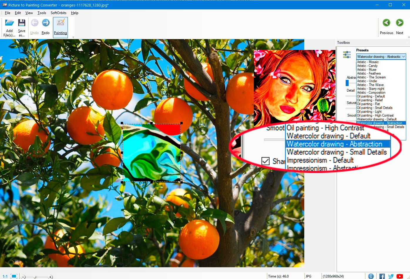 Select preset Watercolor Painting in the Picture to Painting Converter program..