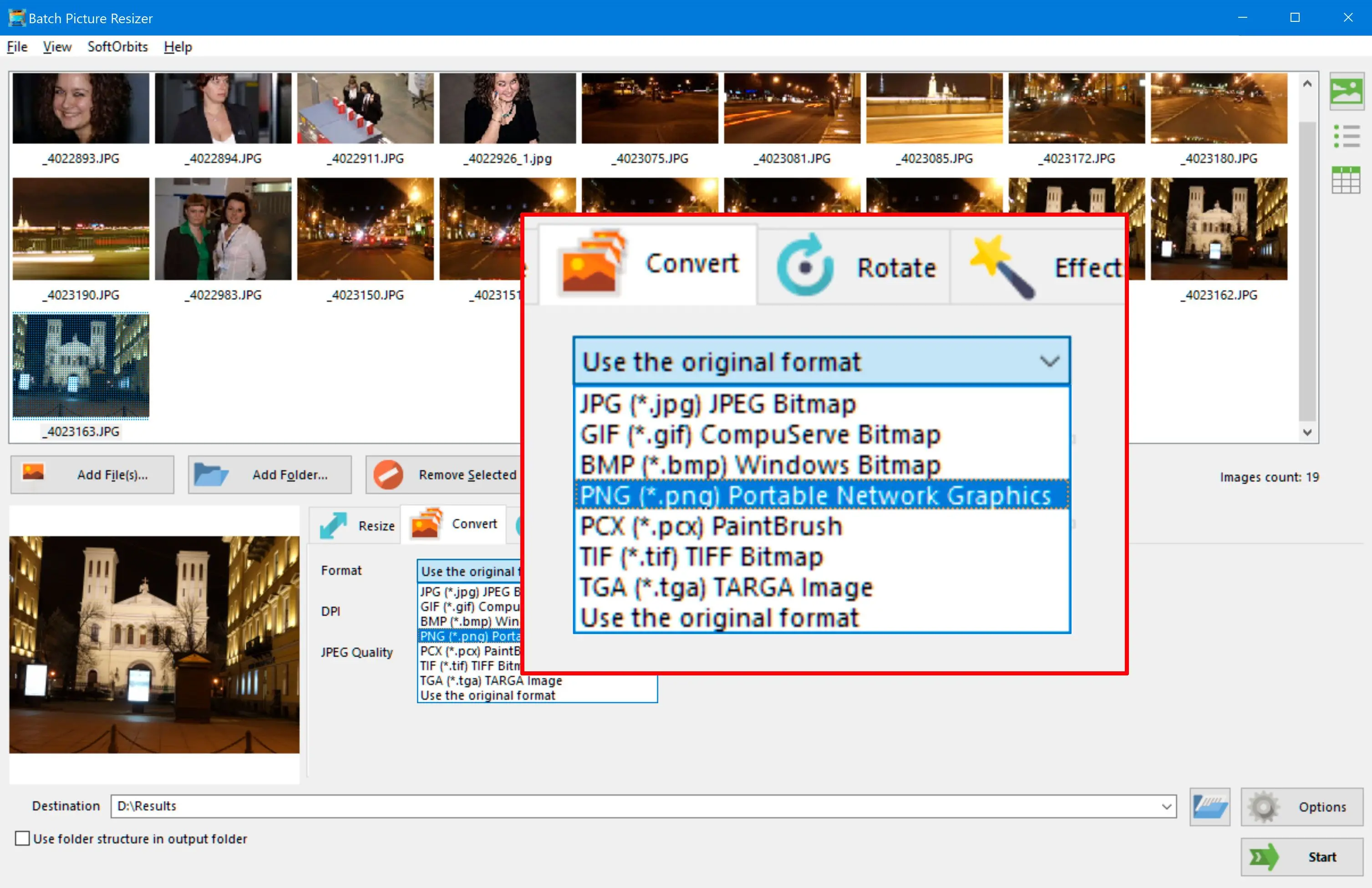 Select the format..