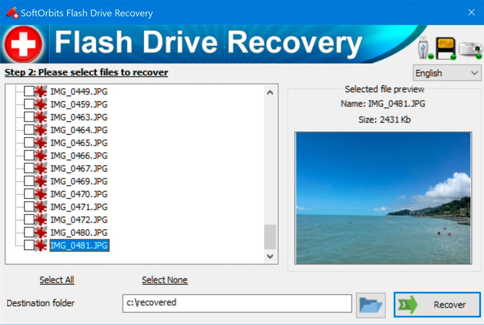 SoftOrbits Flash Drive Recovery Képernyőkép.