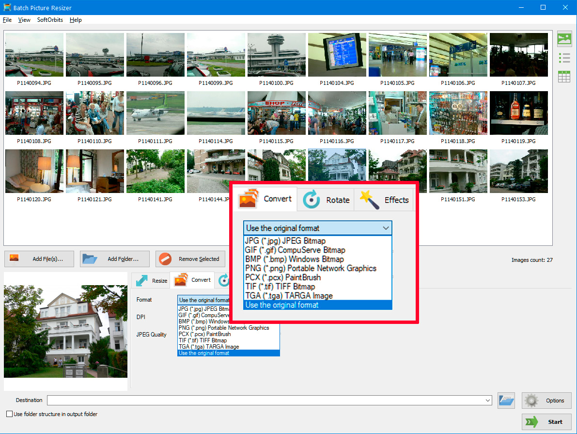 Kimeneti formátum kiválasztása.