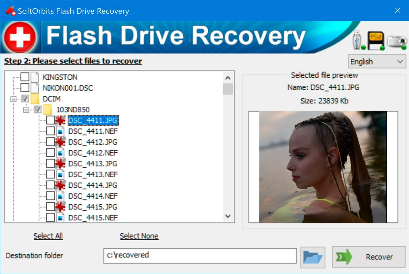 SoftOrbits Flash Drive Recovery Képernyőkép.