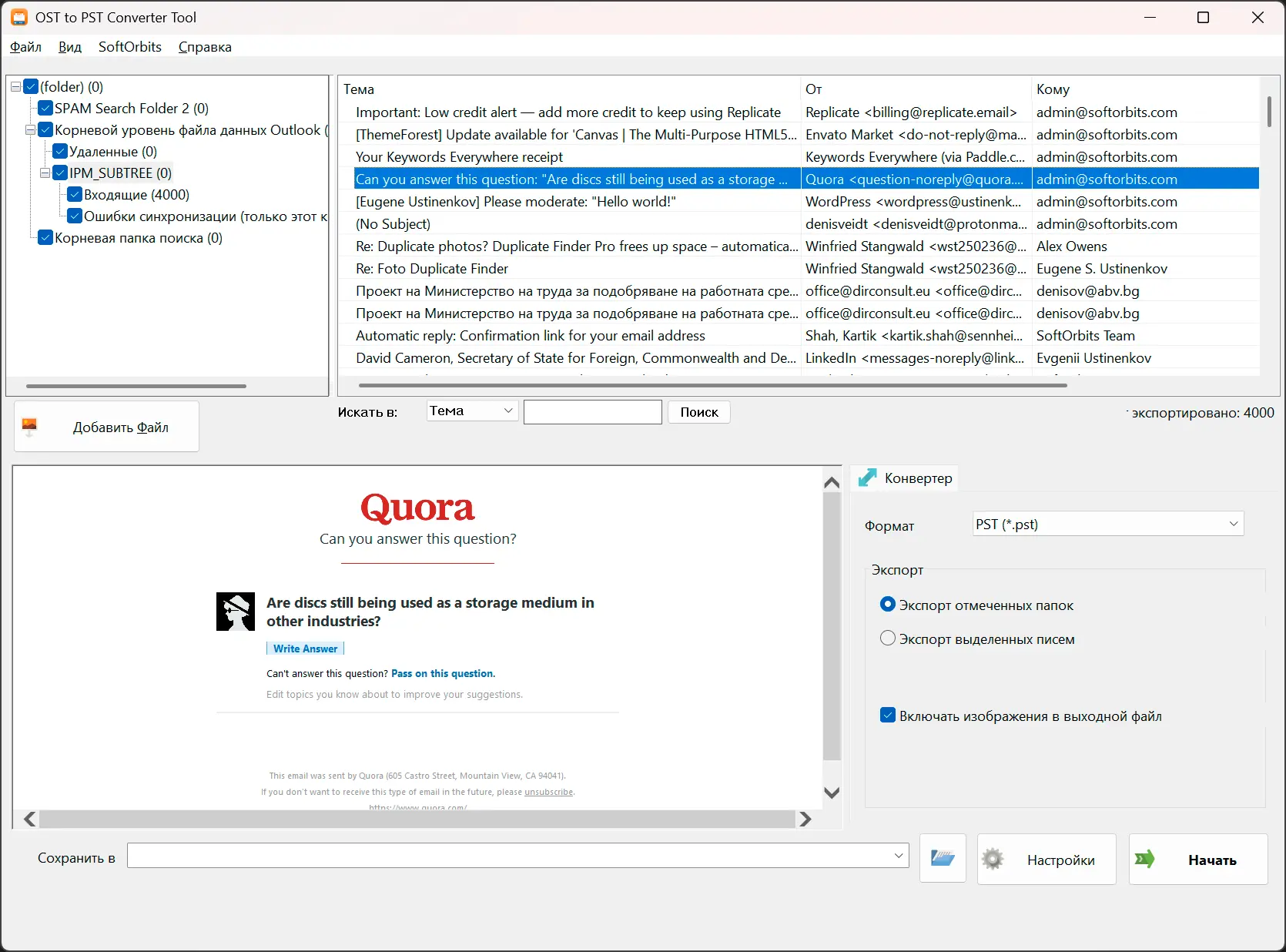  Browse the PST folder tree and preview a message..