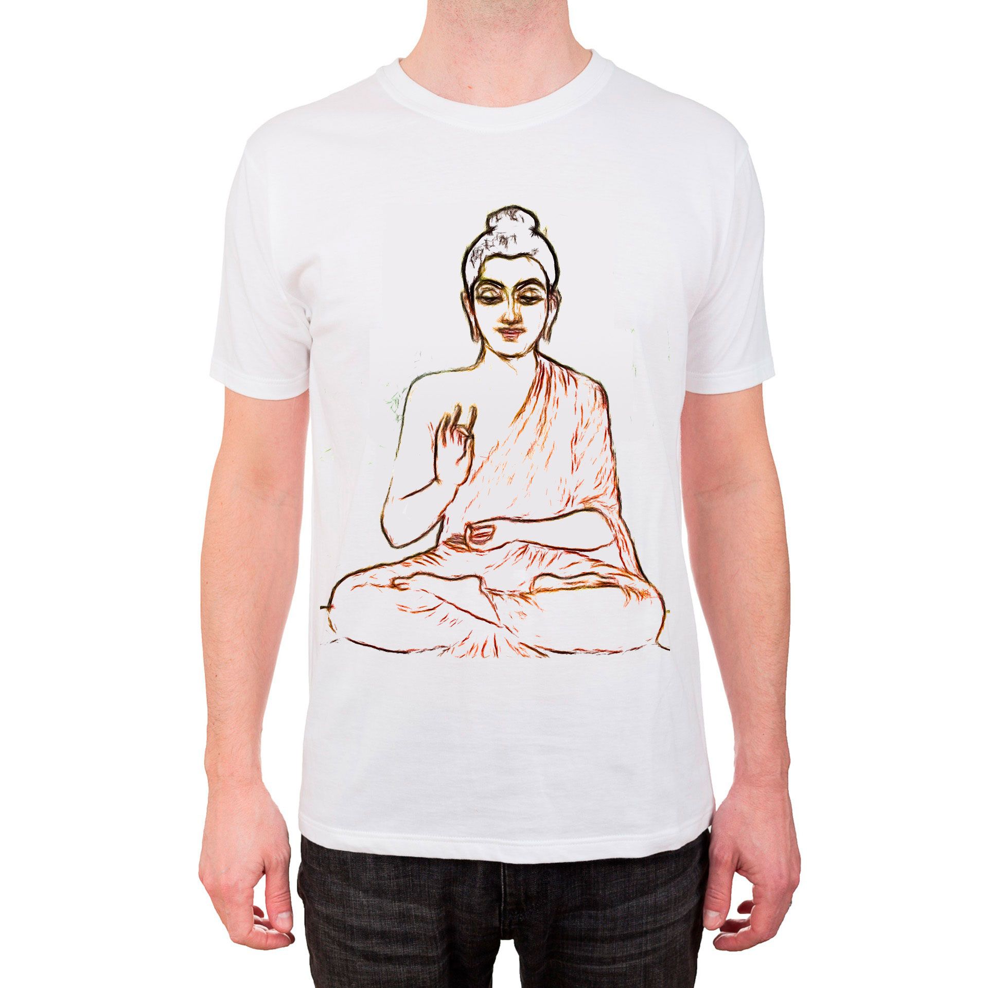 Póló vonalrajz vázlattal a buddháról..