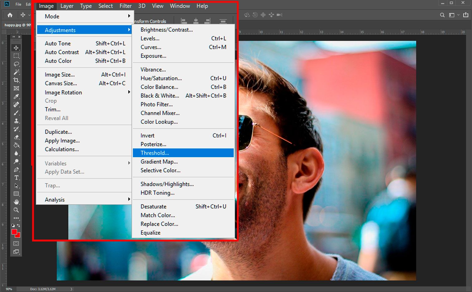 Select Threshold option in Photoshop..
