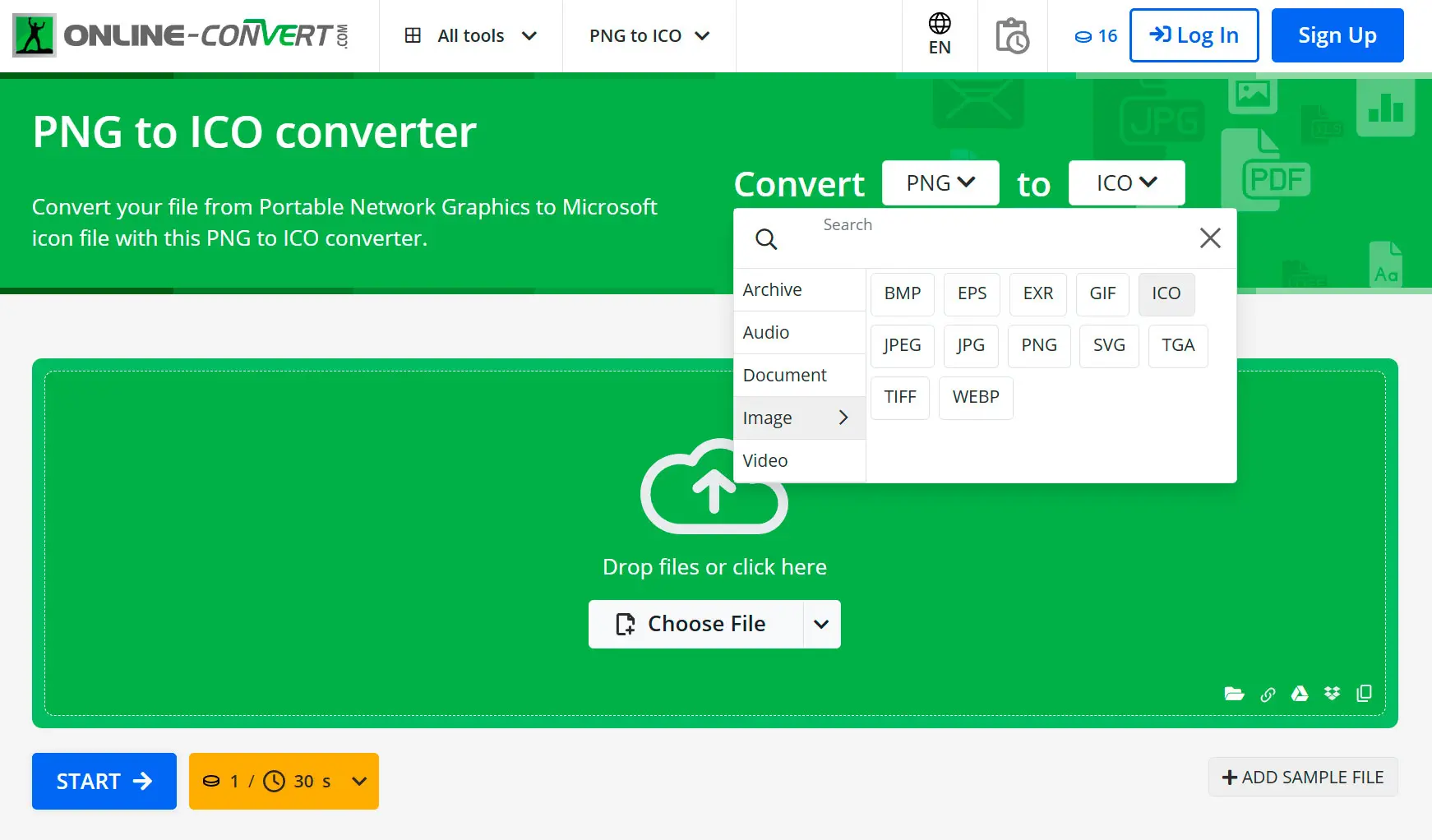 Online-Convert.com: ikon létrehozása png-ből..