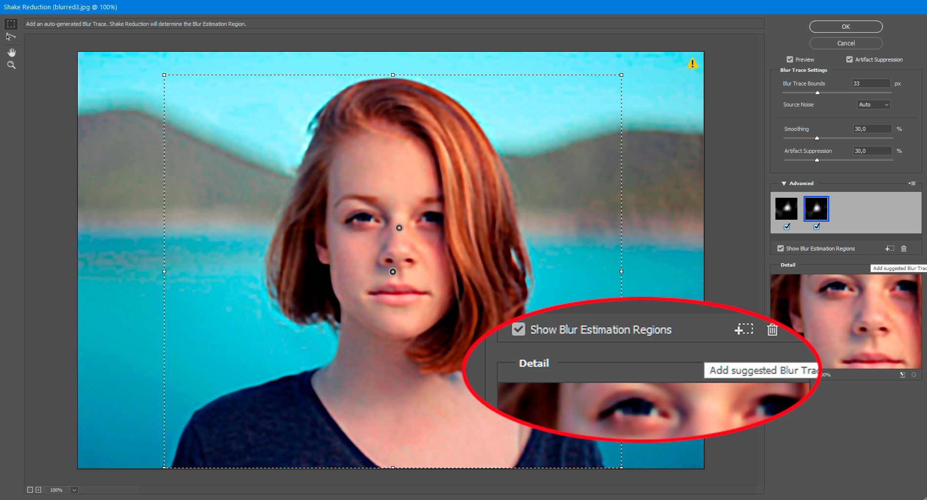 Ajánlott elmosódás nyomkövető eszköz hozzáadása a Photoshopban..