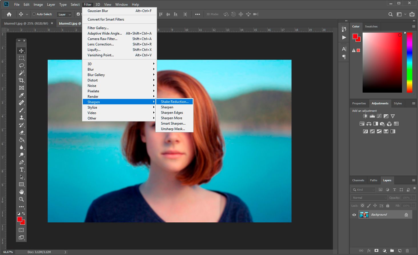 Select Shake Reduction in Photoshop..