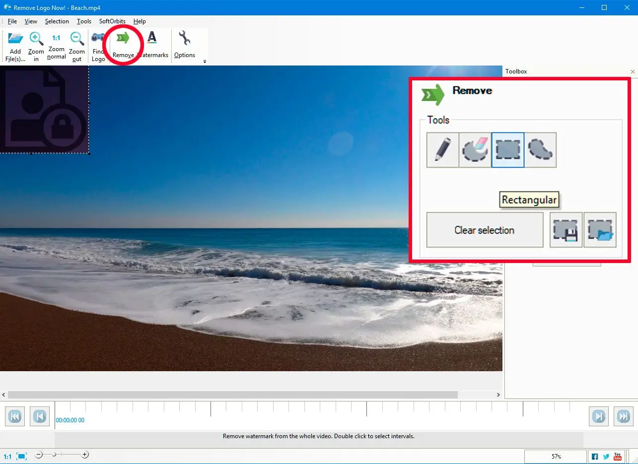 Jelöljön ki vízjelet a Remove Logo Now programban..