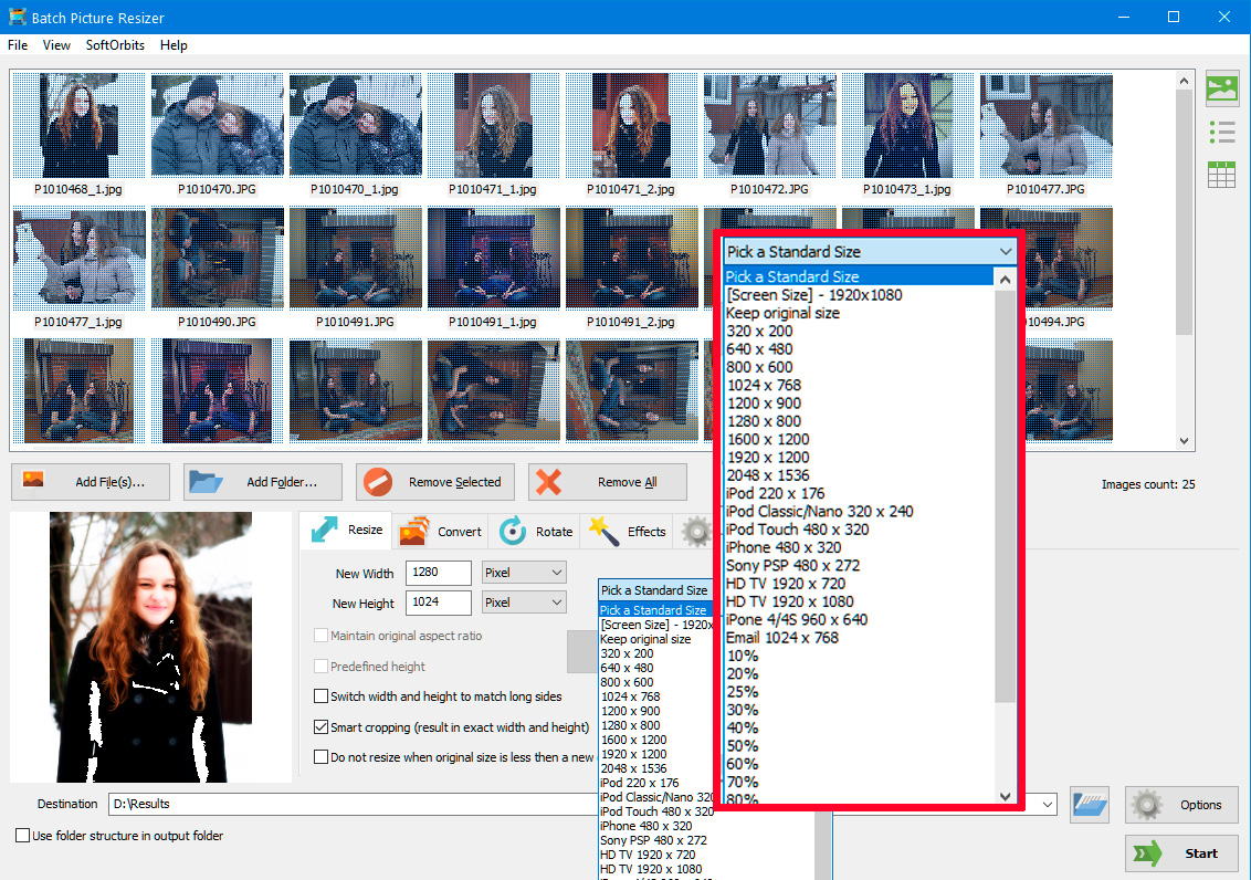 Kép méretének kiválasztása.
