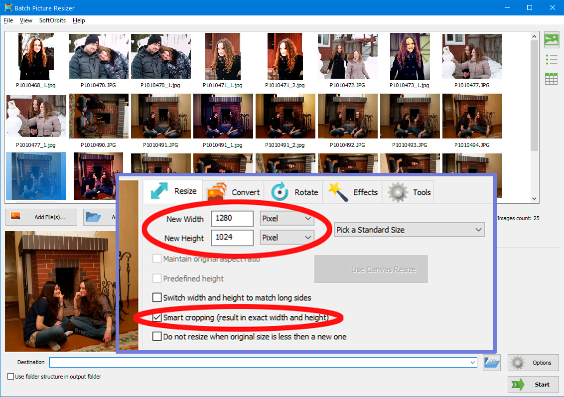 Intelligens átméretezés kiválasztása több képhez.