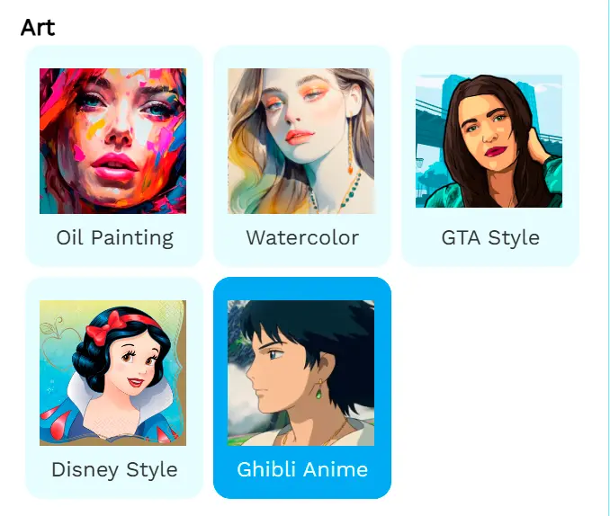 Válasszon egy Ghibli Előbeállítást.