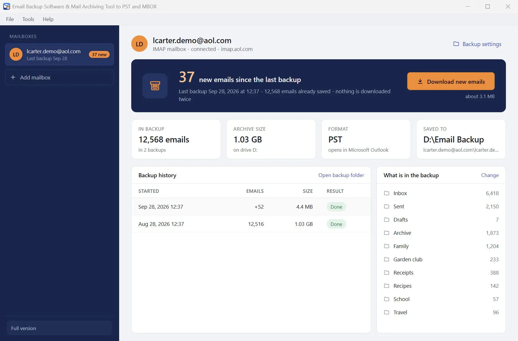 Email Backup Software & Mail Archiving Tool to PST and MBOX Képernyőkép.