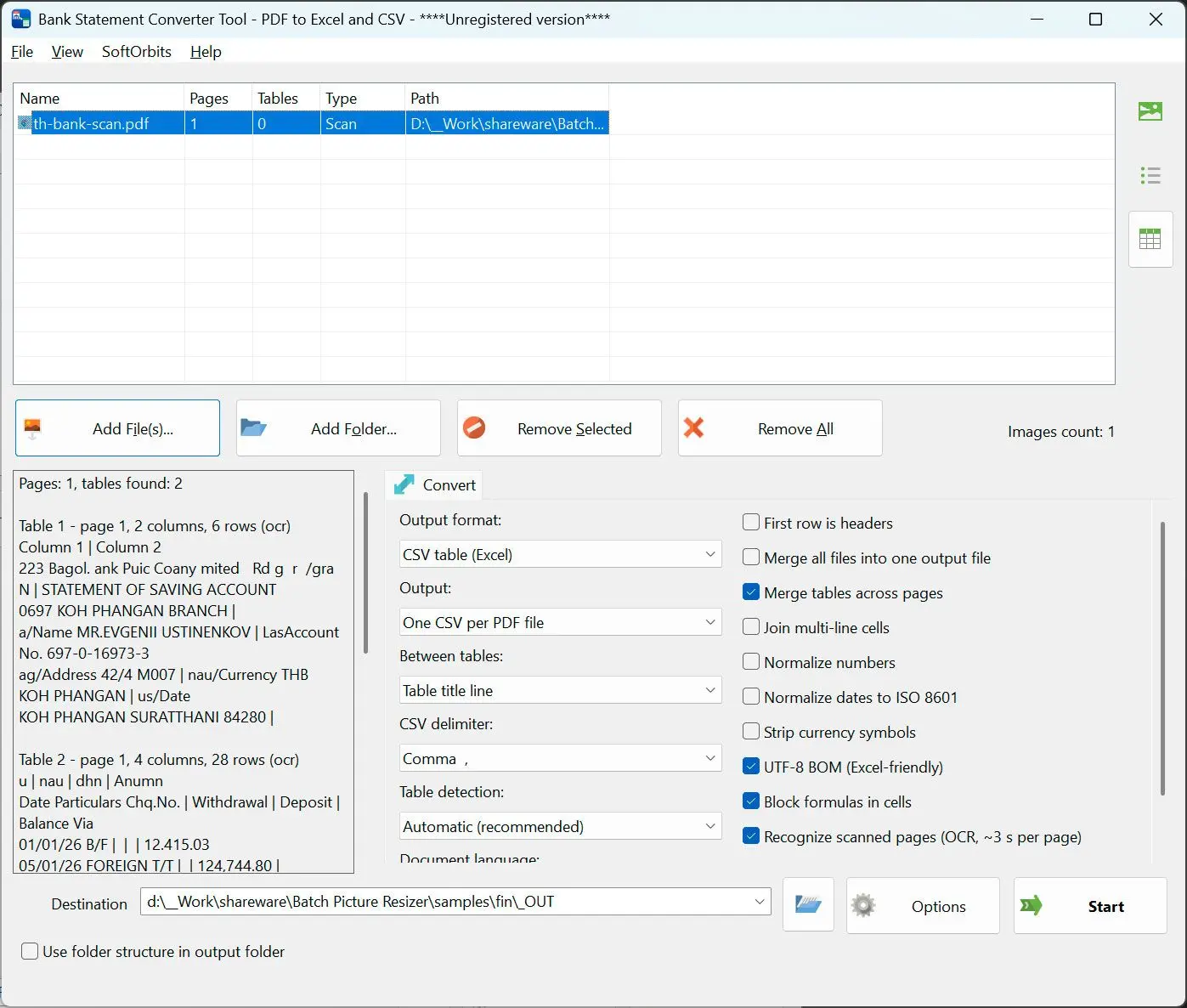 PDF to CSV Converter Képernyőkép.