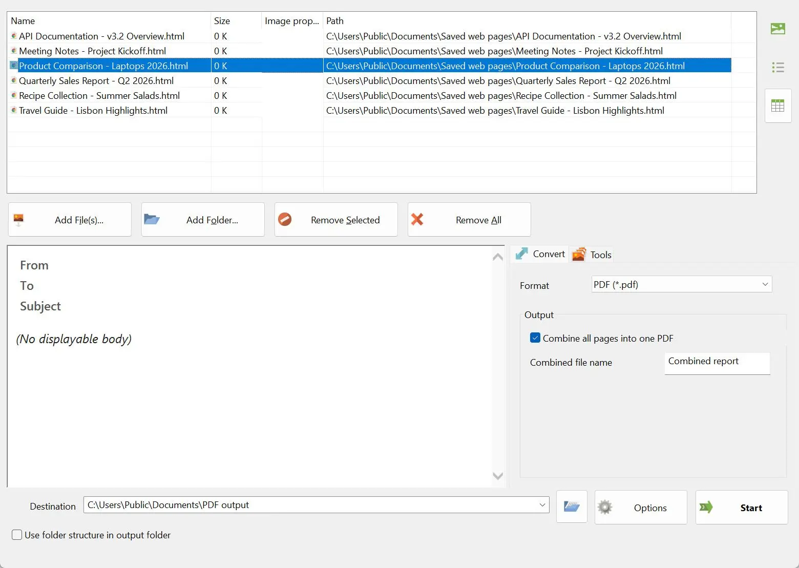 Batch HTML to PDF Converter Képernyőkép.