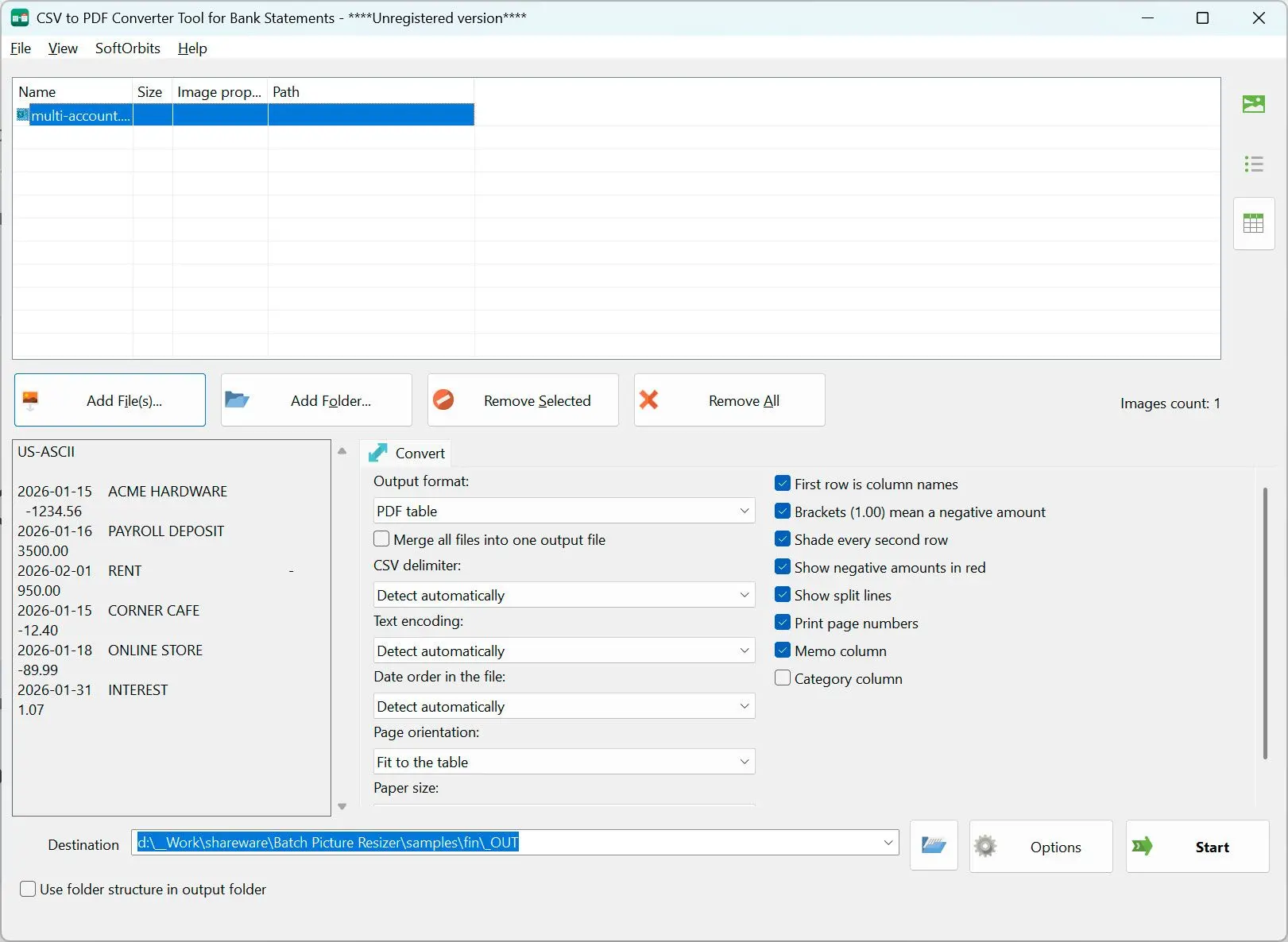 CSV to PDF Converter Képernyőkép.