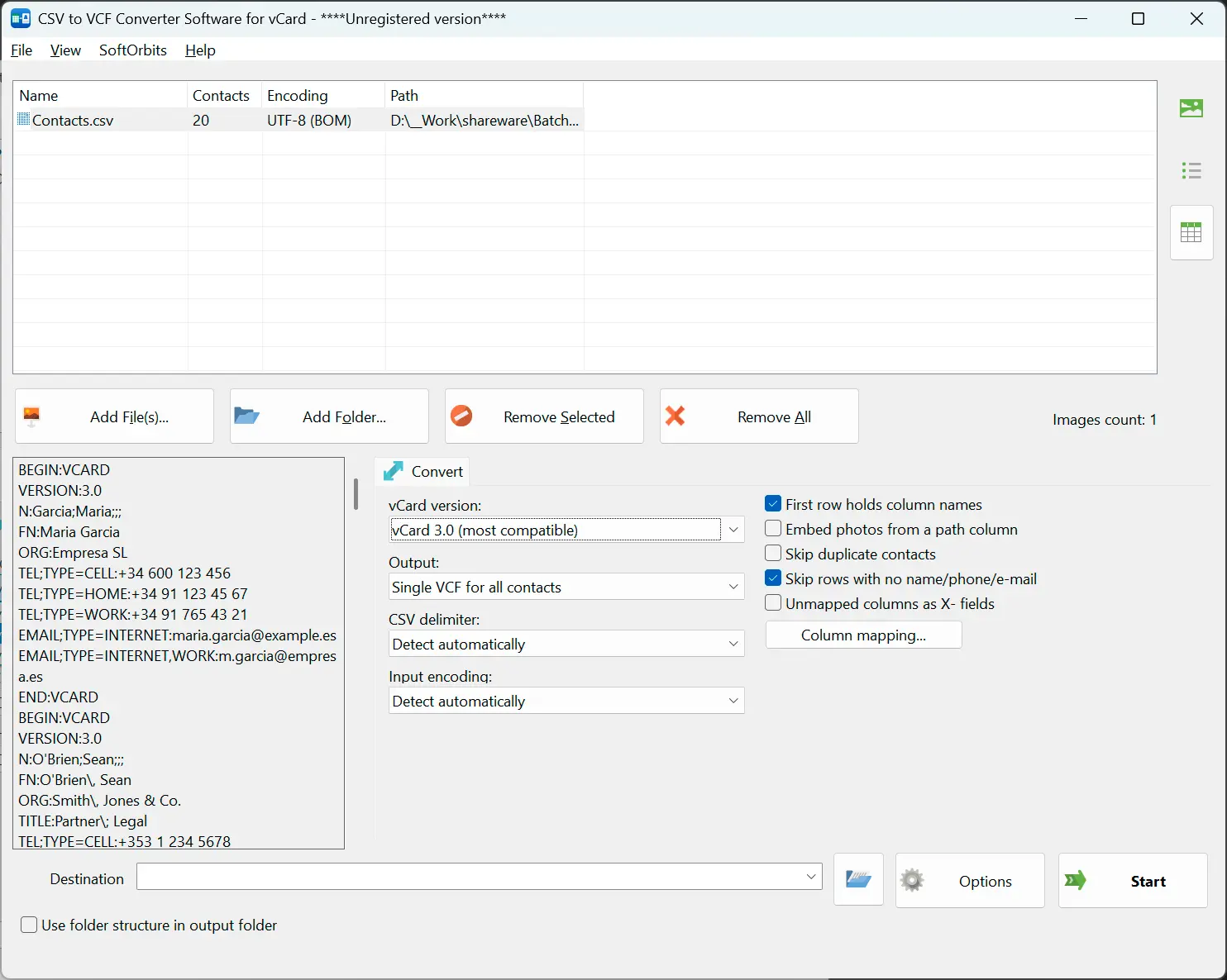 CSV to VCF Converter Software for vCard Képernyőkép.