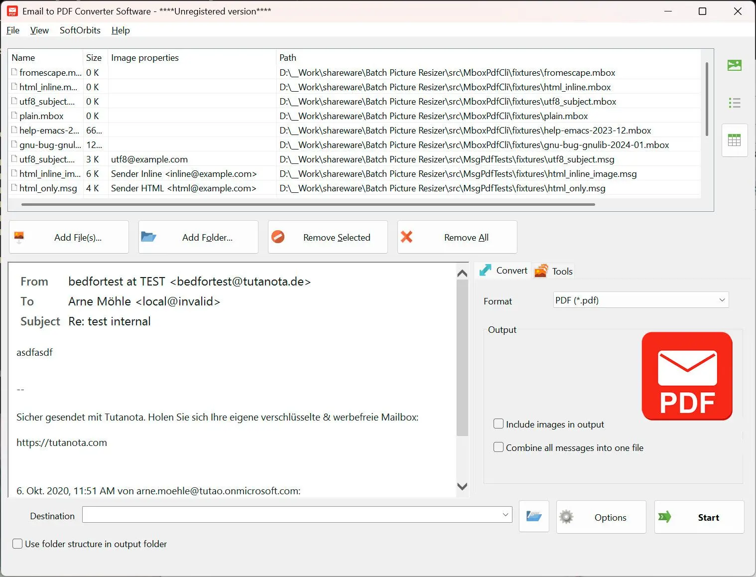 Email to PDF Converter Software Képernyőkép.