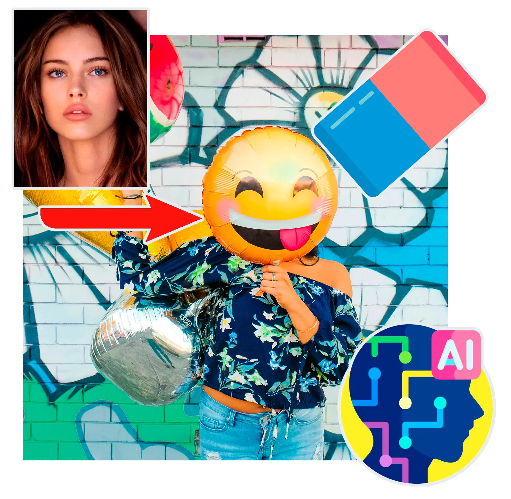 AI Lány Arc Emoji Eltávolító.