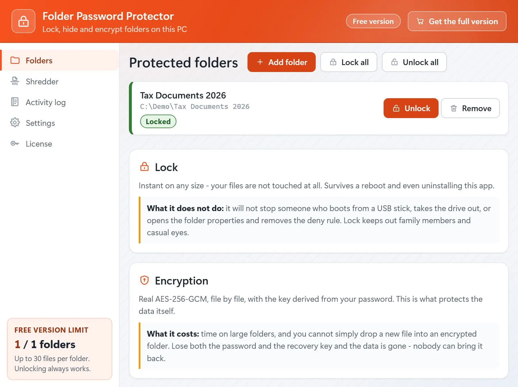Folder Password Protector Képernyőkép.