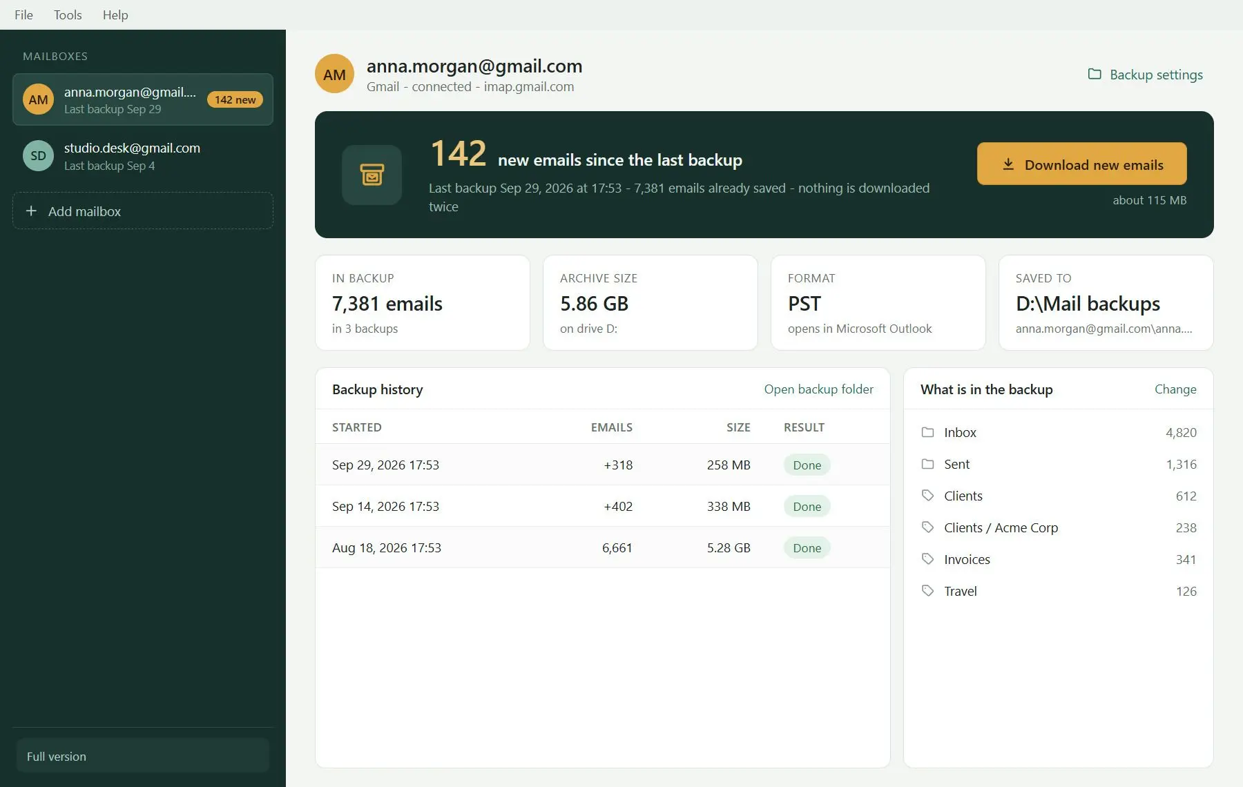 Gmail Backup & Export Software to PST and MBOX Képernyőkép.