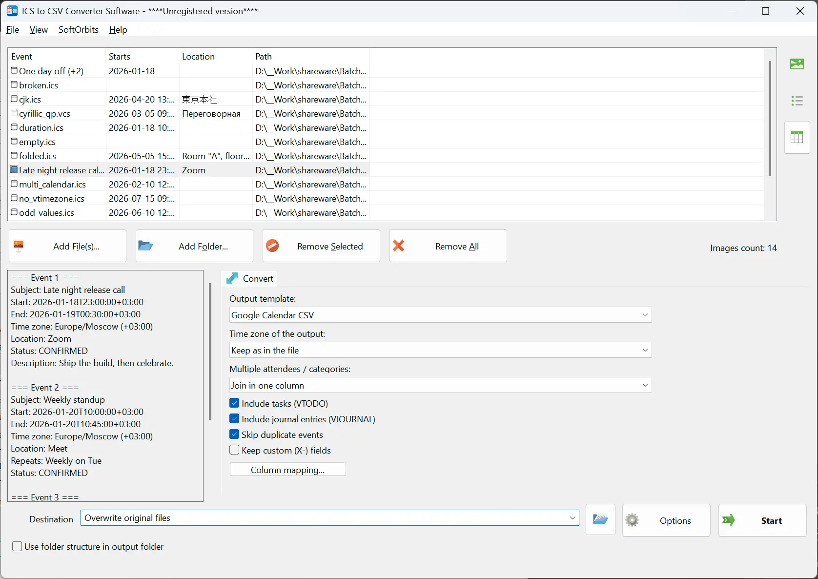 ICS to CSV Converter Képernyőkép.