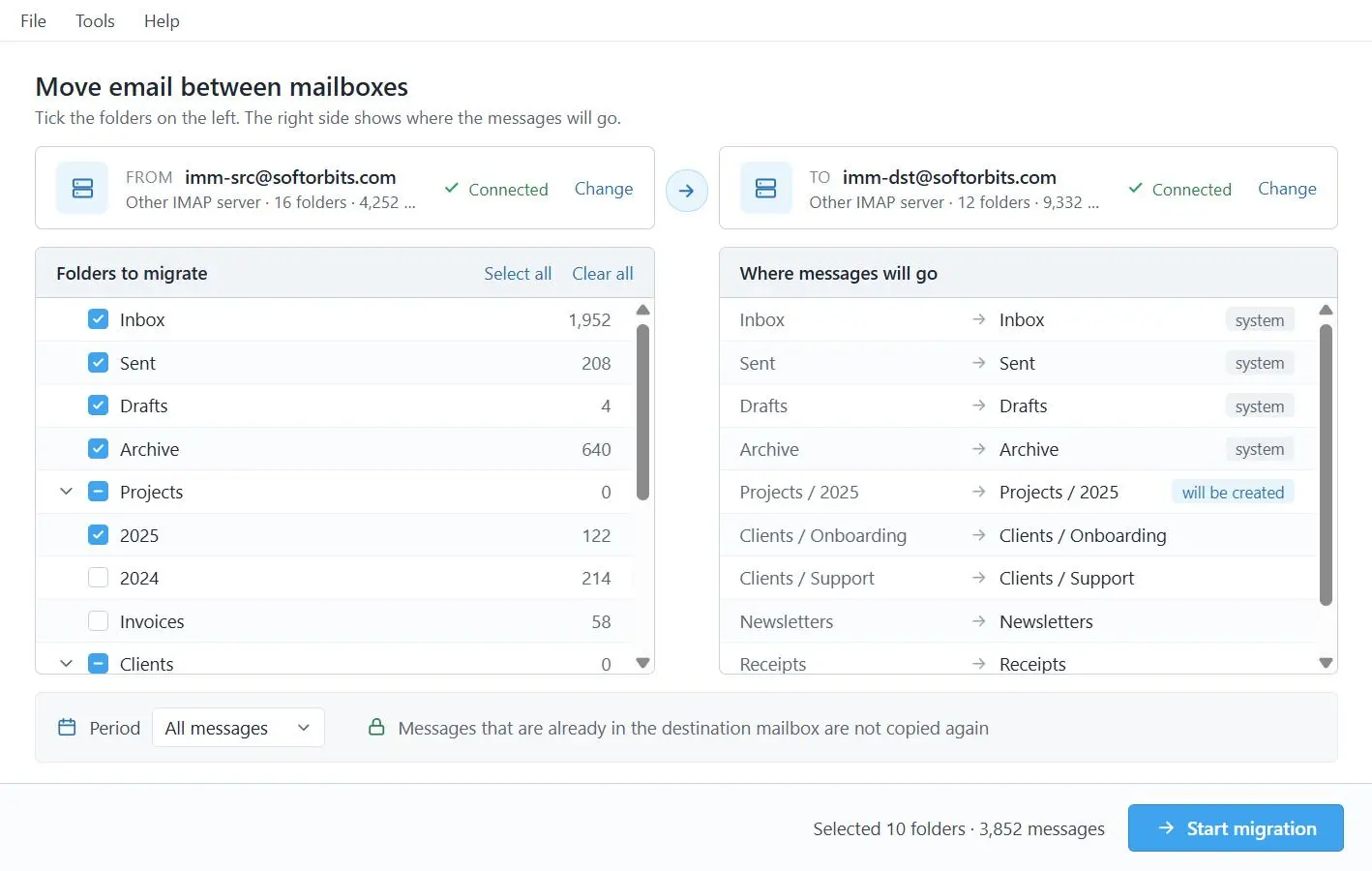 IMAP to IMAP Email Migration Tool Képernyőkép.