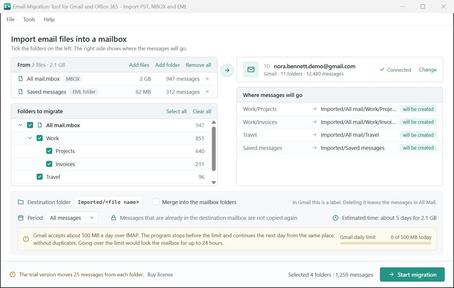 Email Migration Tool for Gmail and Office 365 - Import PST, MBOX and EML Képernyőkép.
