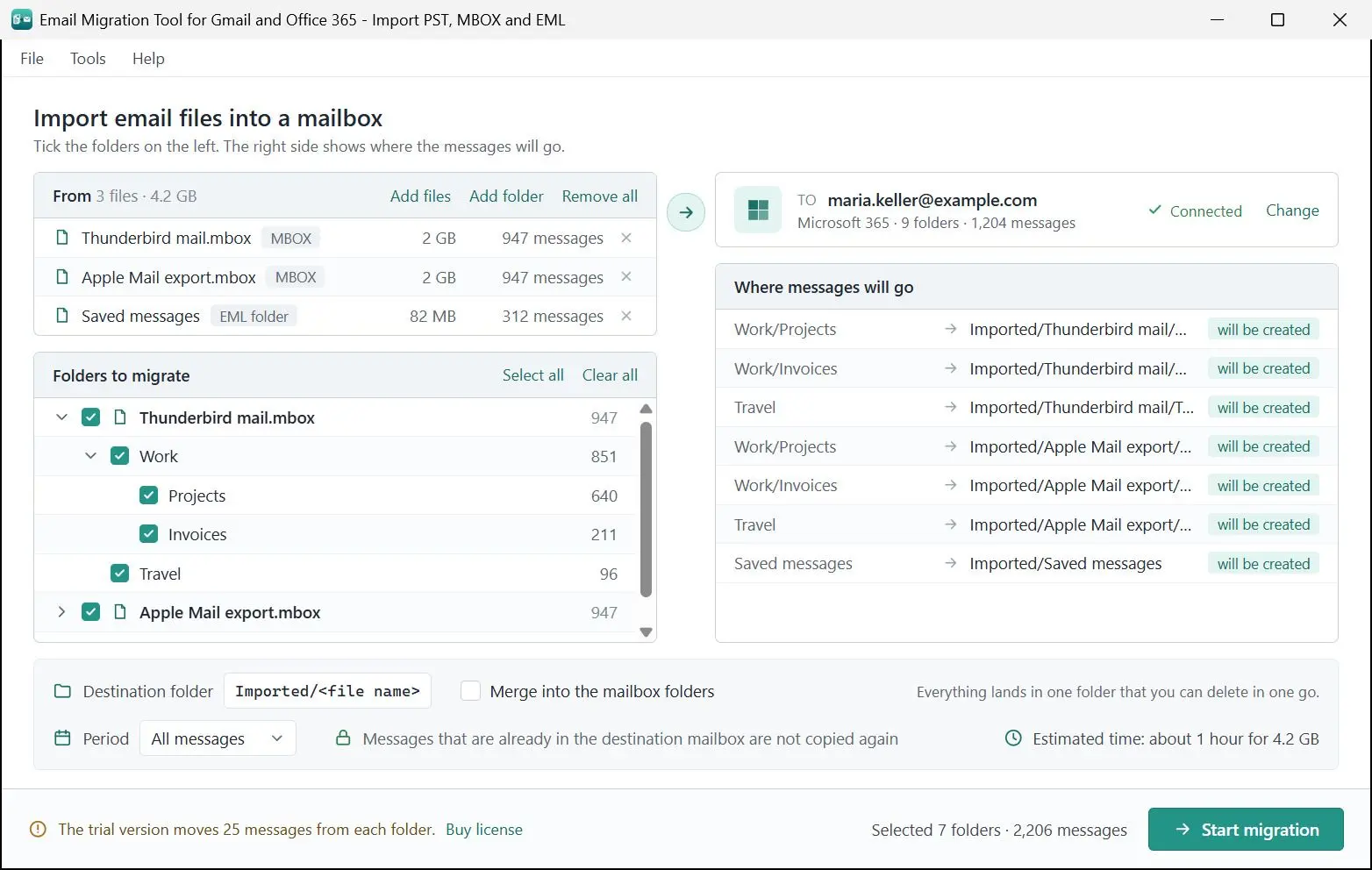 Email Migration Tool for Gmail and Office 365 - Import PST, MBOX and EML Képernyőkép.