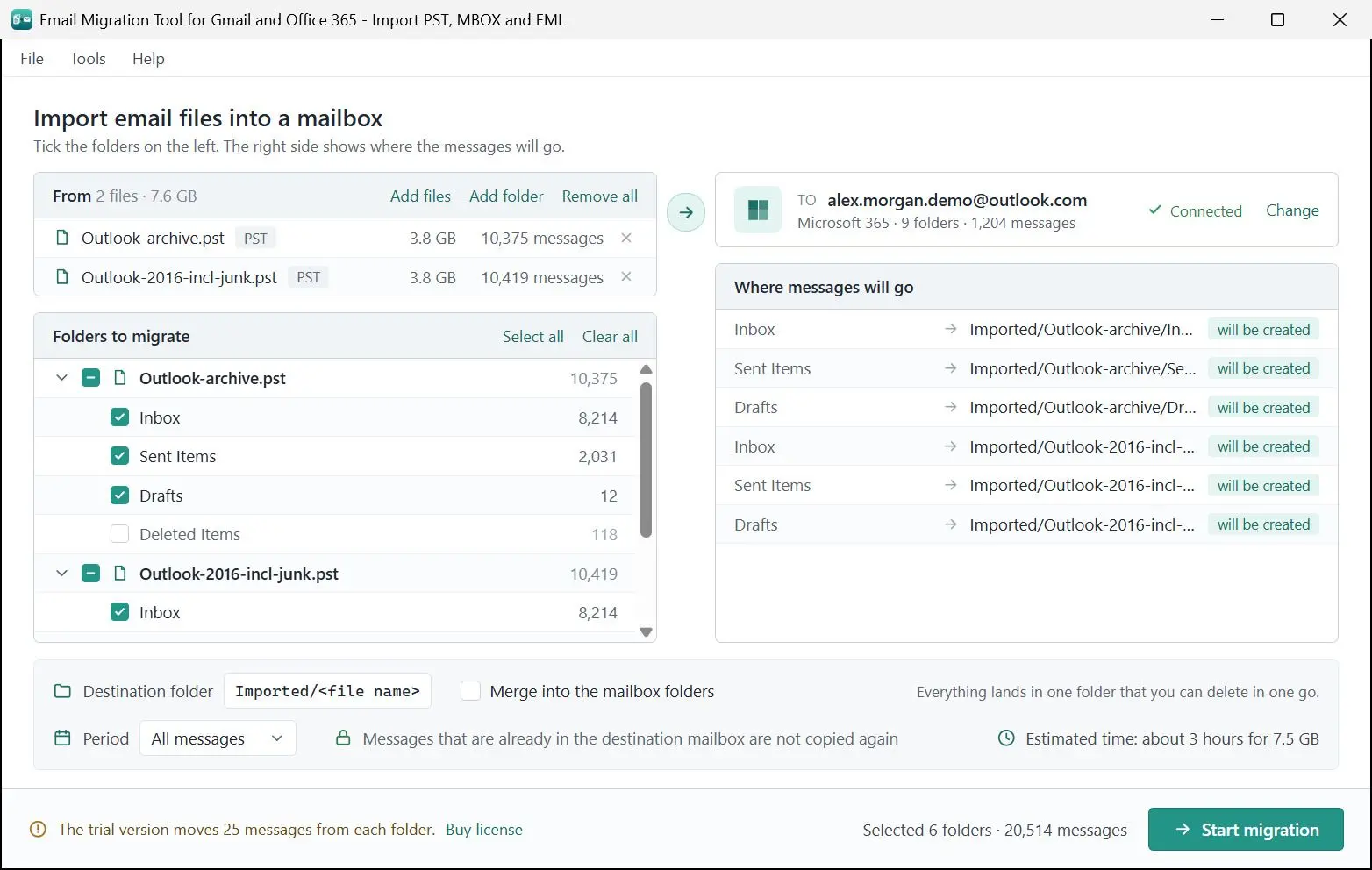 Email Migration Tool for Gmail and Office 365 - Import PST, MBOX and EML Képernyőkép.