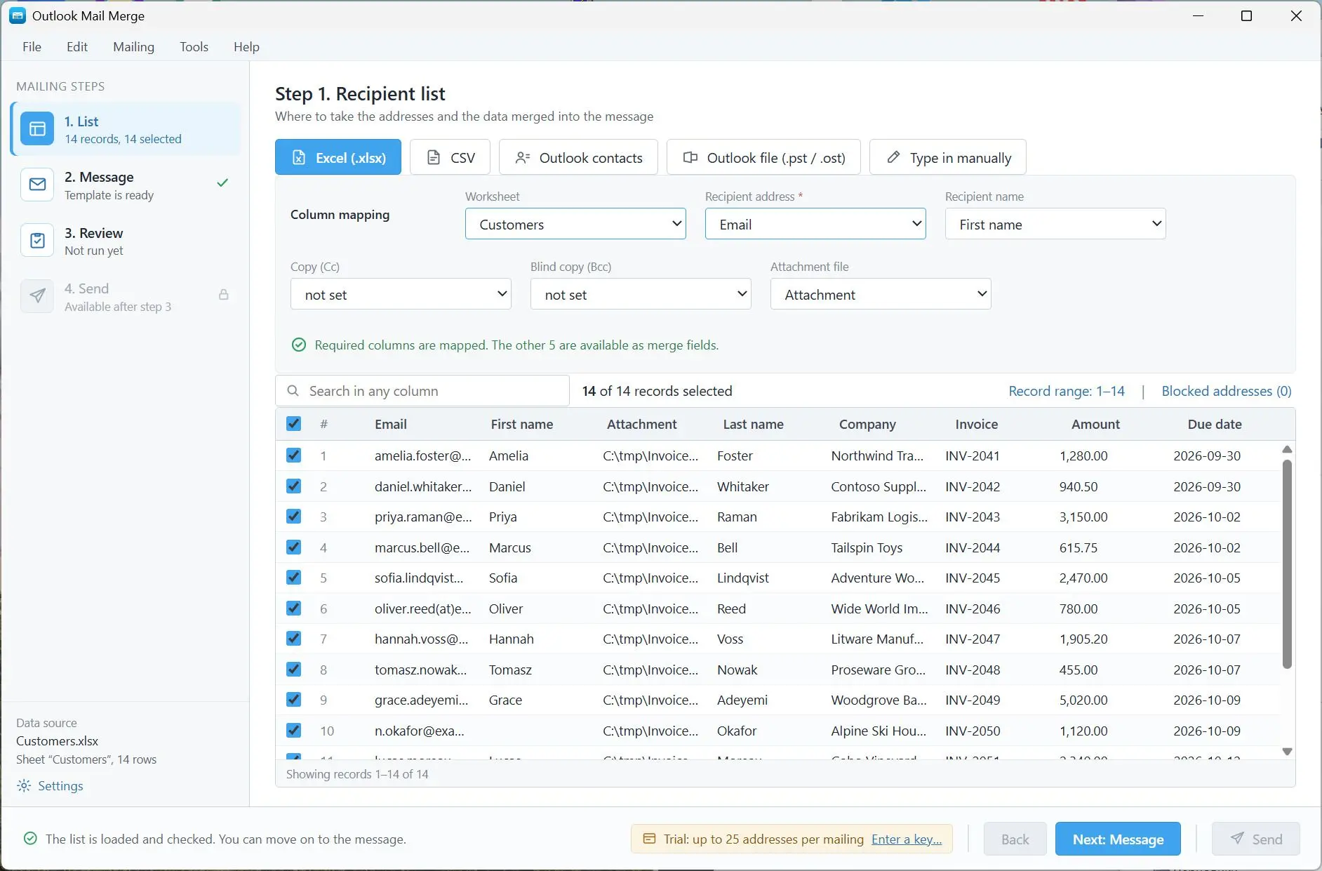 Mail Merge for Outlook and Excel with Attachments Képernyőkép.