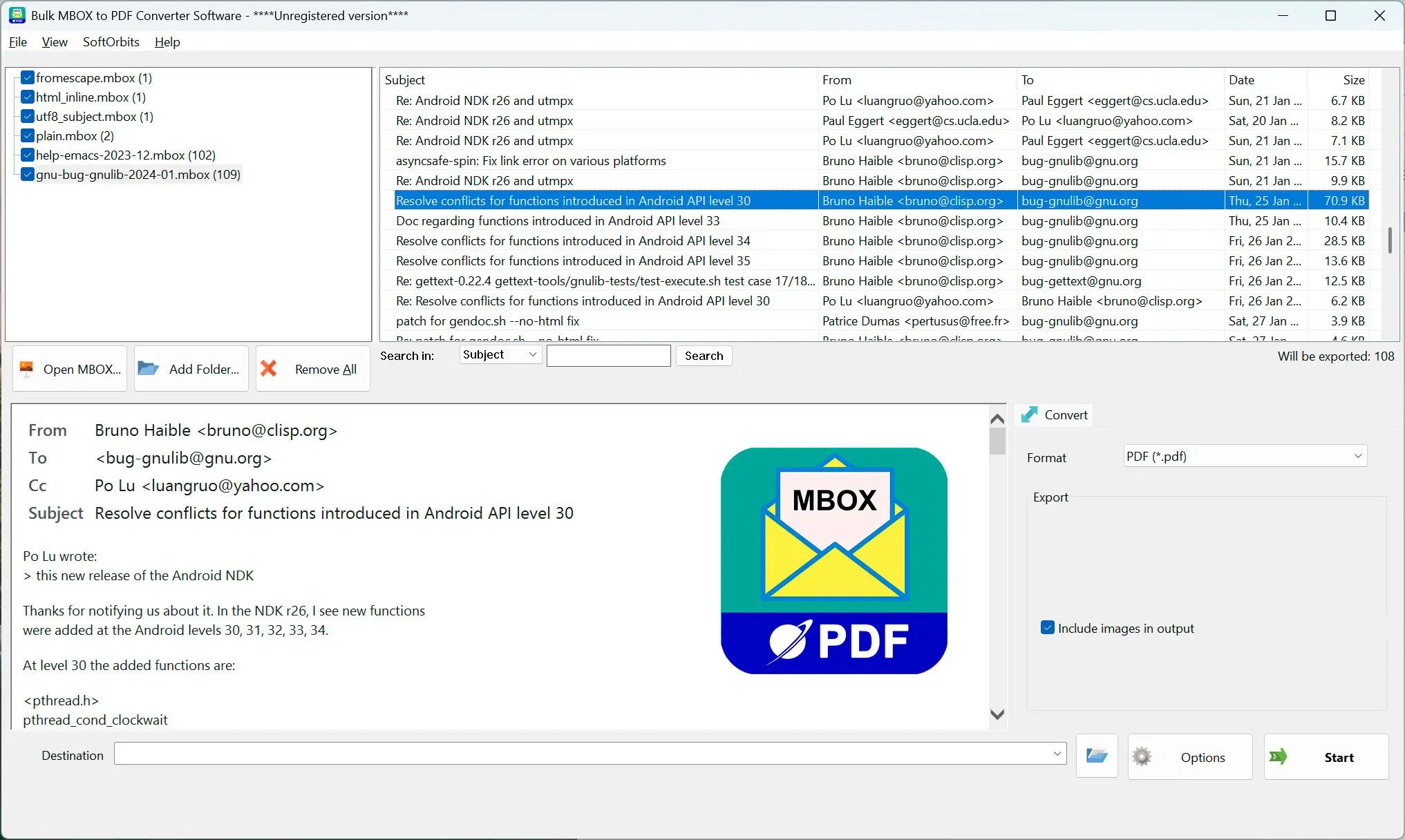 MBOX to PDF Converter Software Képernyőkép.