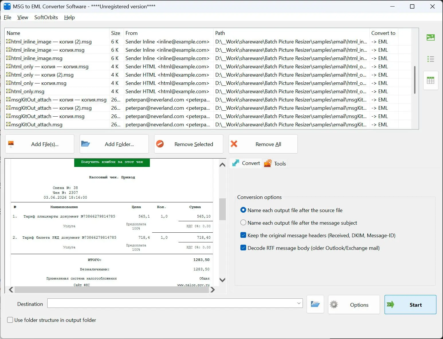 MSG to EML Converter Software Képernyőkép.
