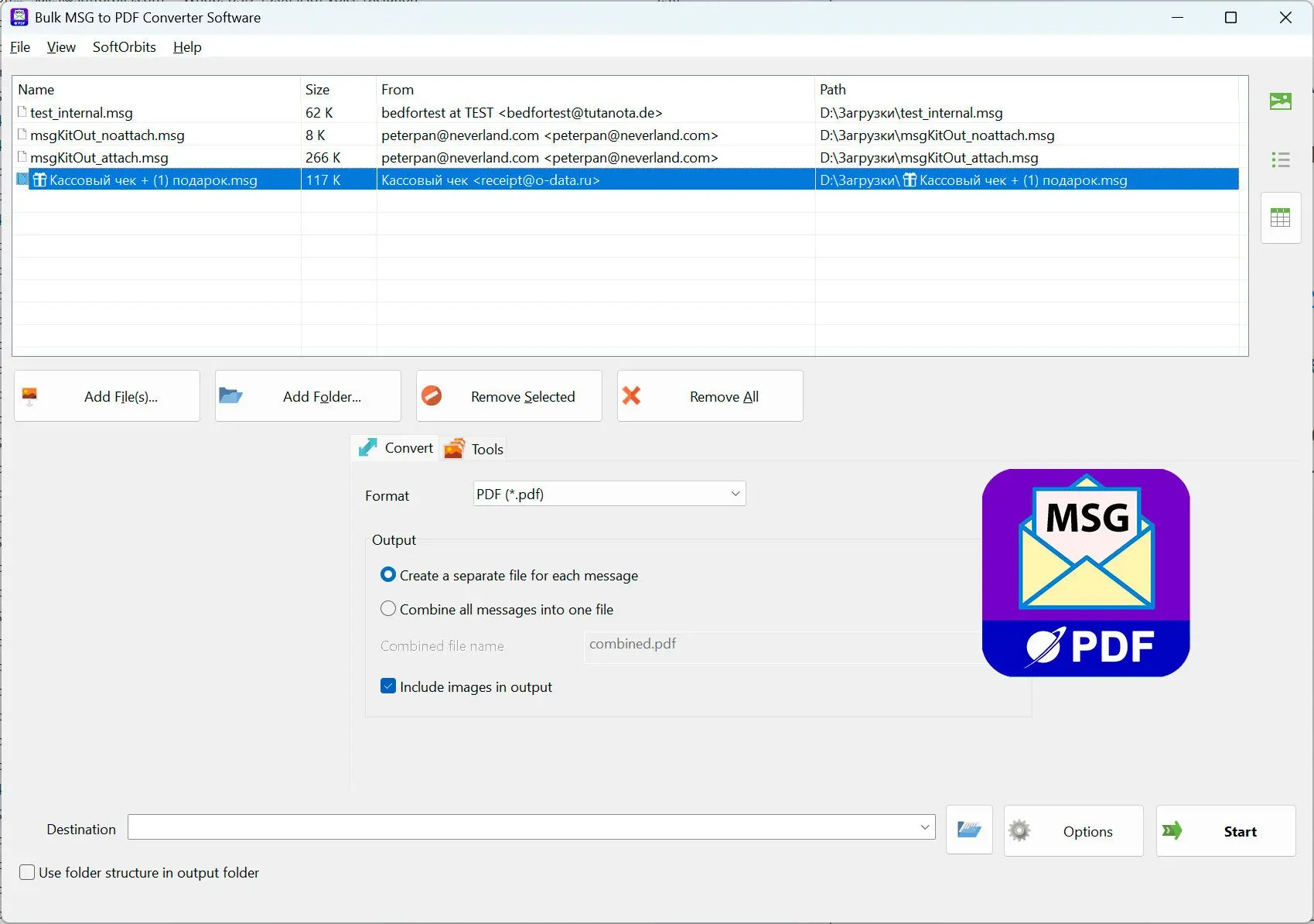 MSG to PDF Converter Software Képernyőkép.