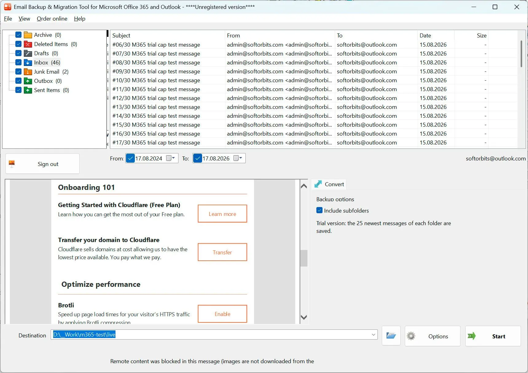 Email Backup & Migration Tool for Microsoft Office 365 and Outlook Képernyőkép.