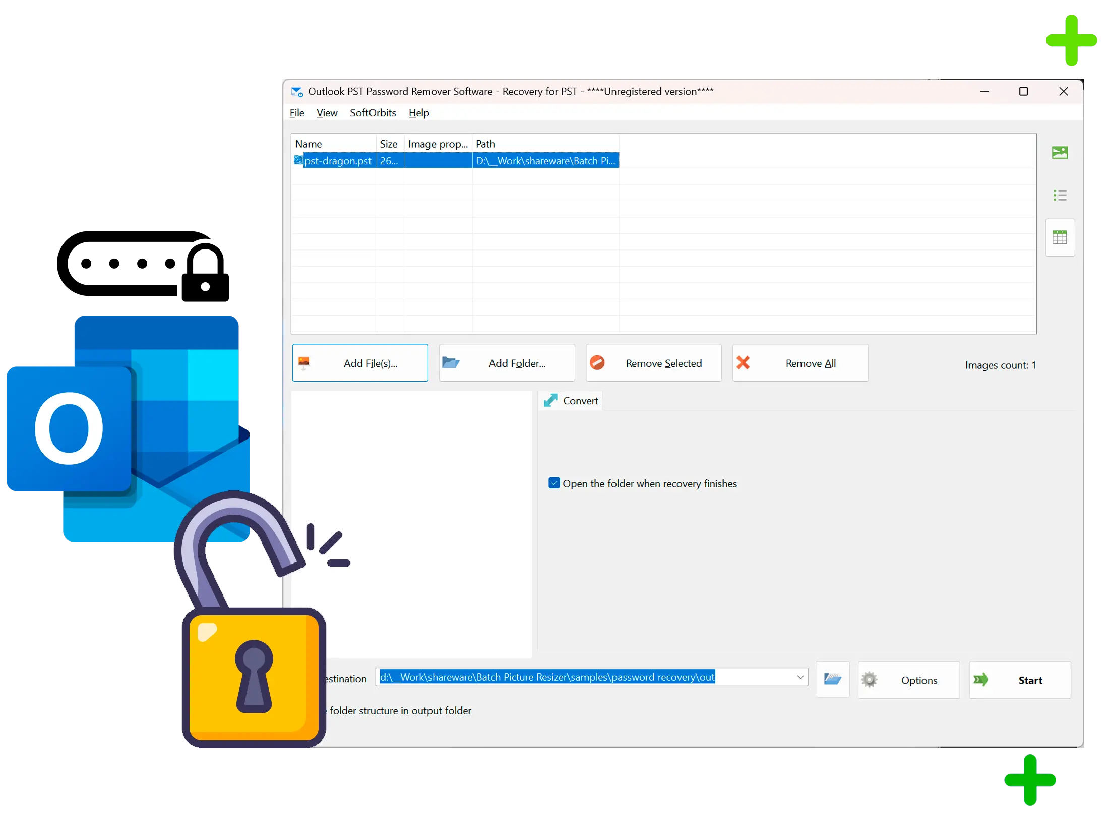 Outlook PST Password Recovery Képernyőkép.