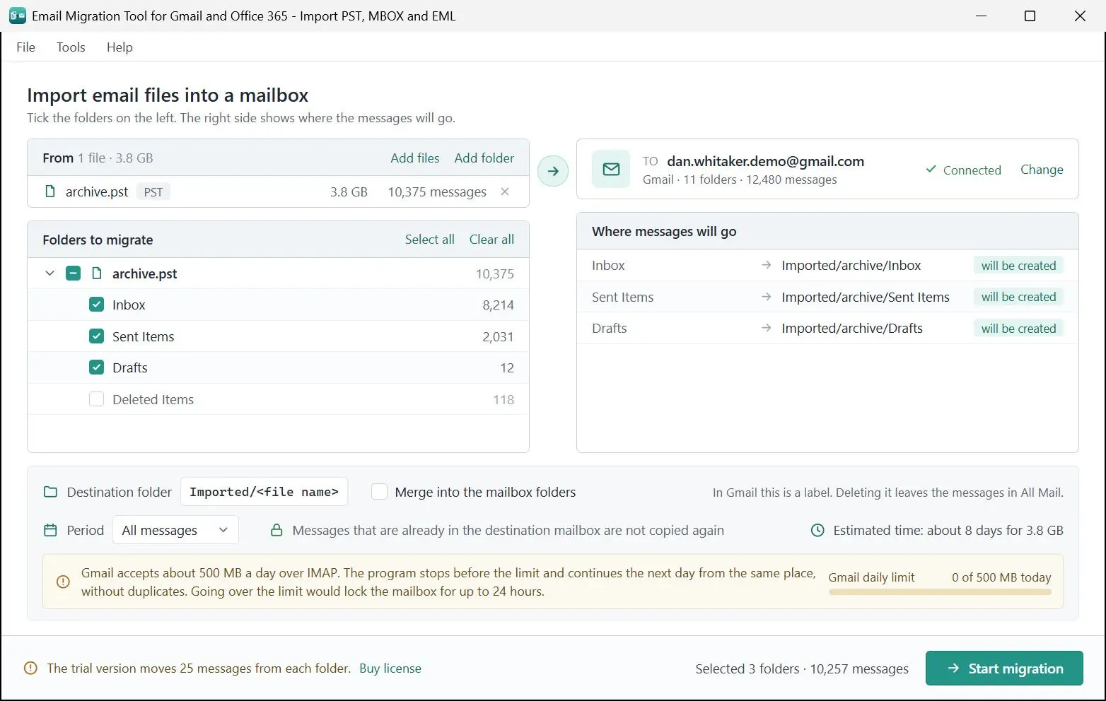 Email Migration Tool for Gmail and Office 365 - Import PST, MBOX and EML Képernyőkép.