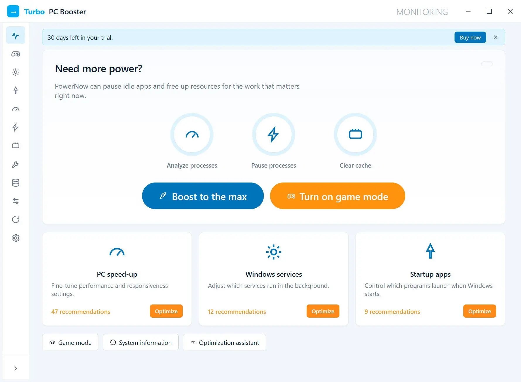 Turbo PC Optimizer Képernyőkép.