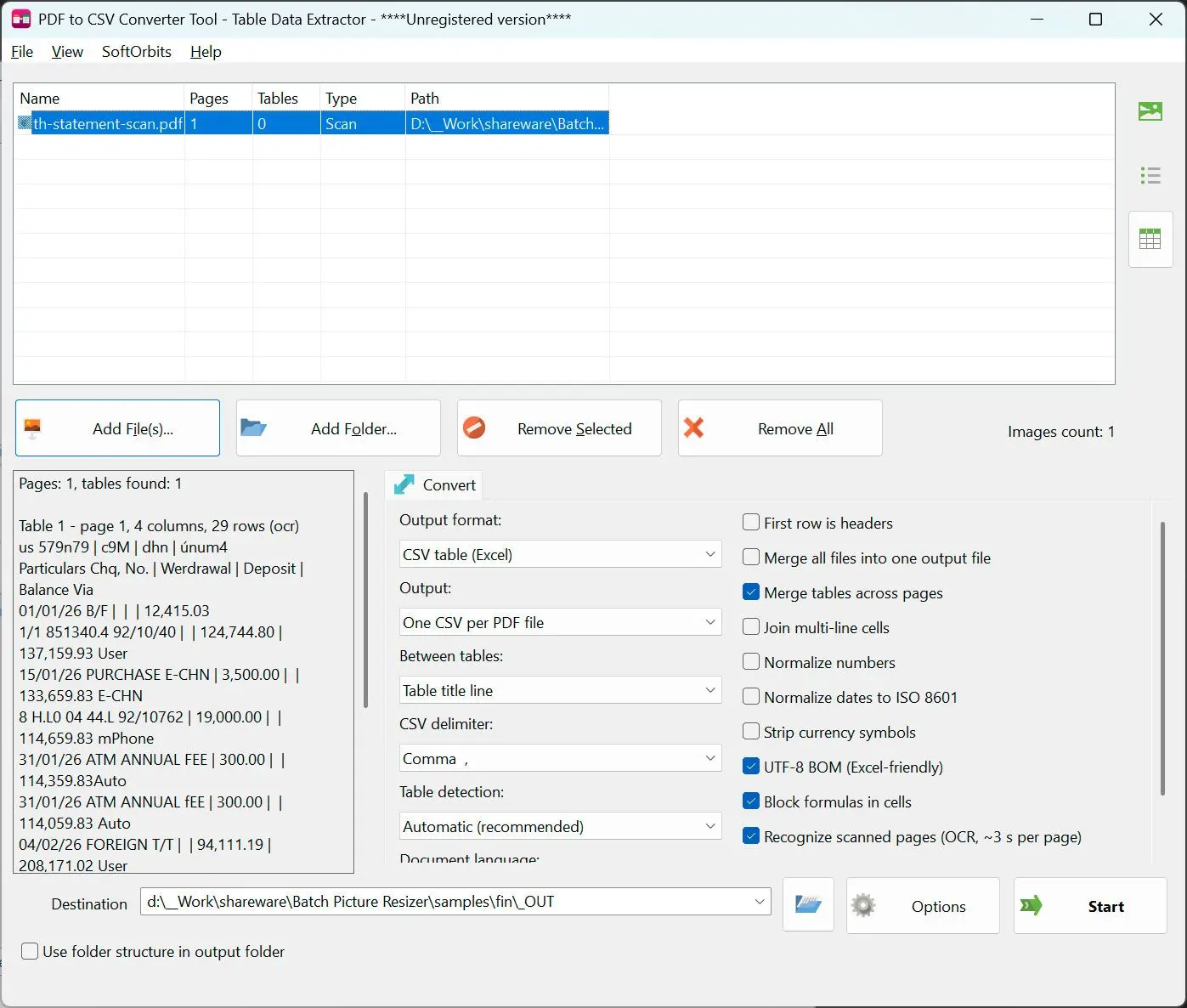 PDF to CSV Converter Képernyőkép.