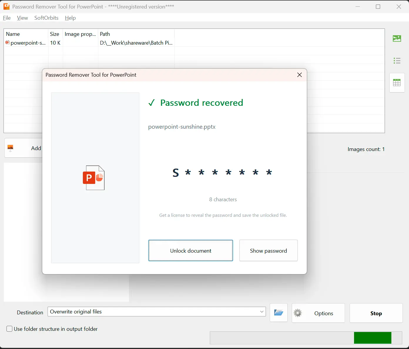 Password Remover Tool for PowerPoint Képernyőkép.
