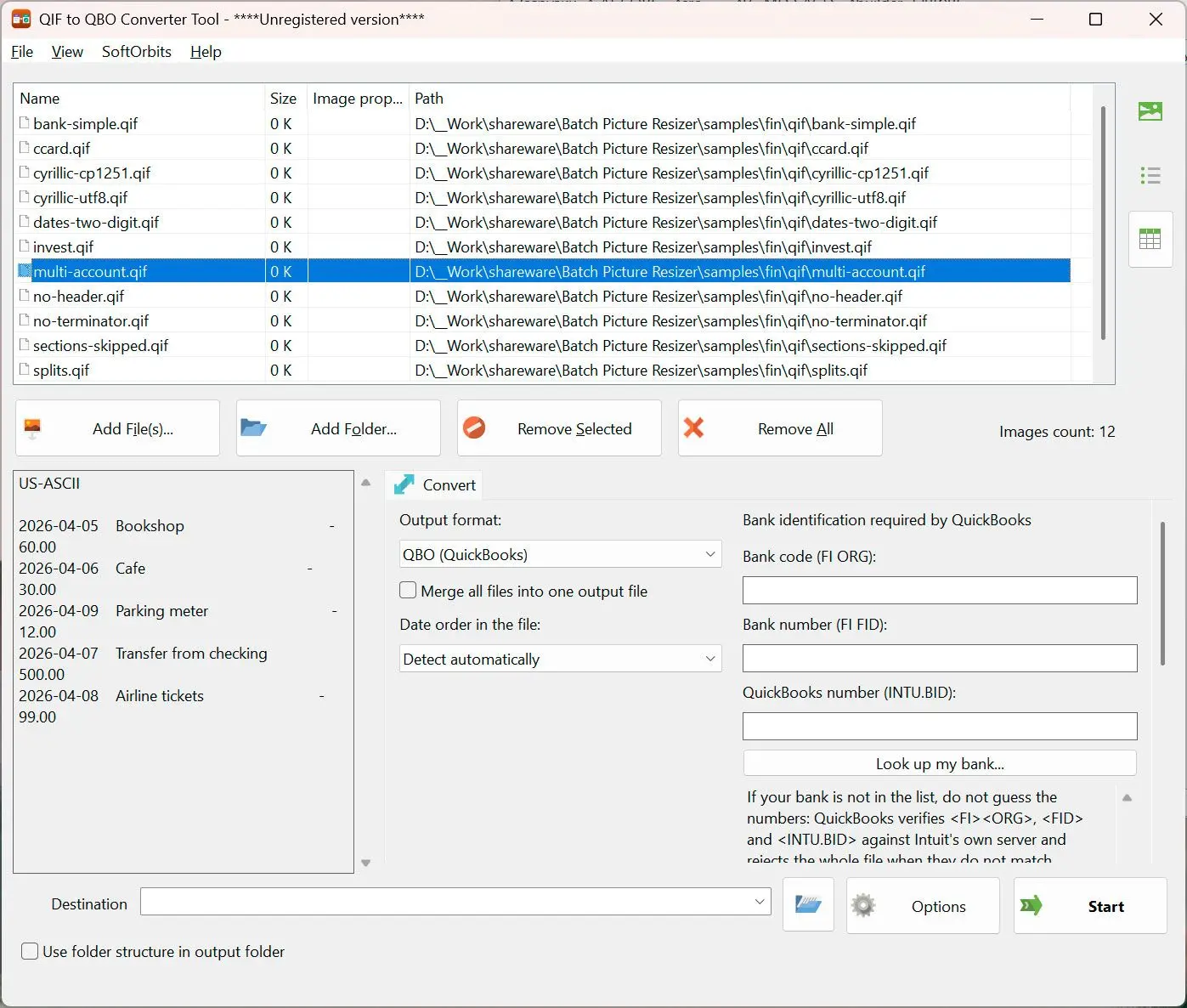 QIF to QBO Converter Képernyőkép.