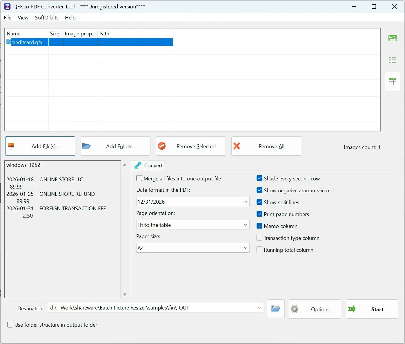 QFX to PDF Converter Képernyőkép.