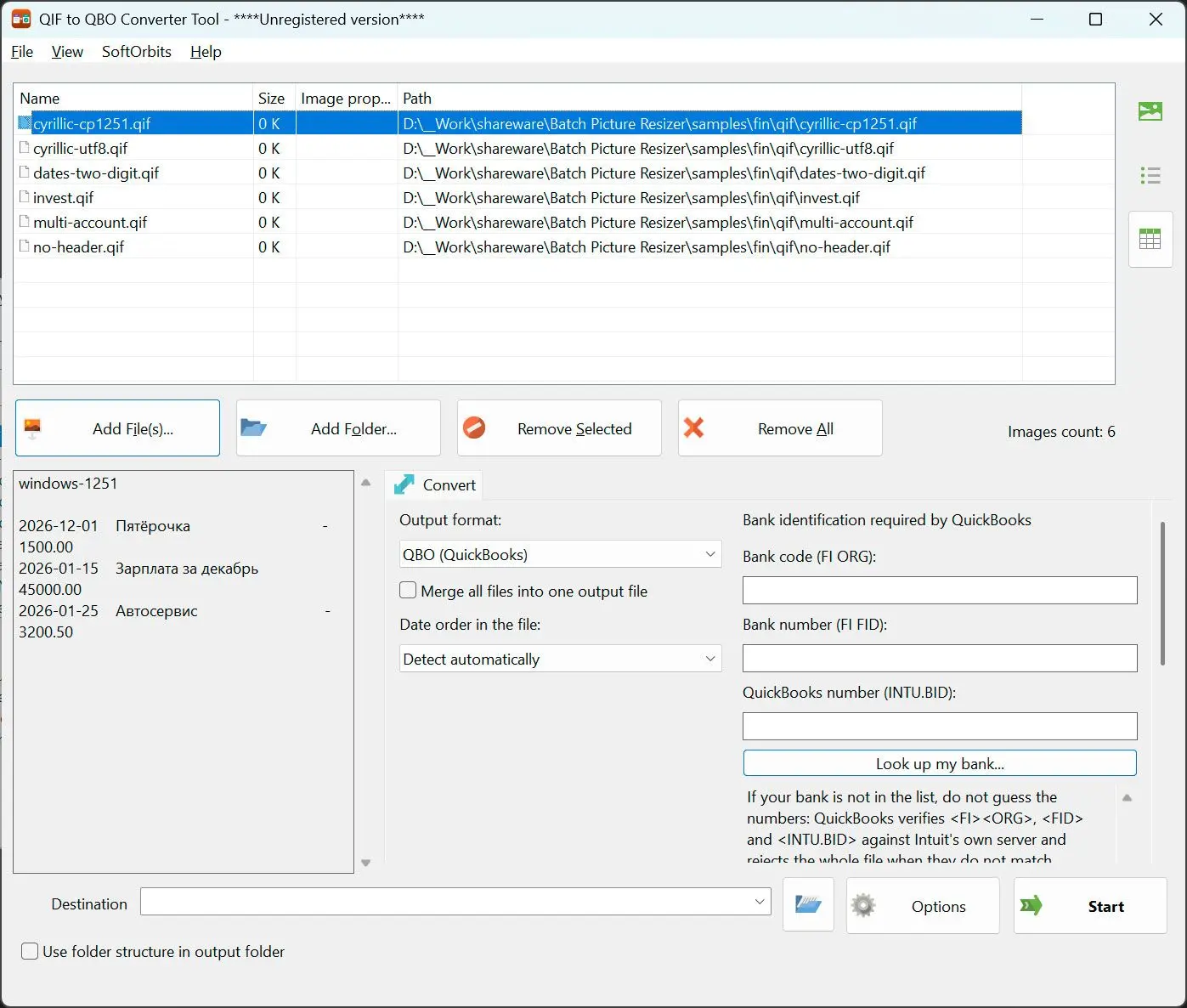 QIF to QBO Converter Képernyőkép.