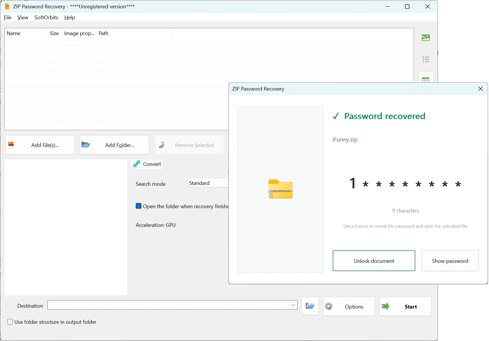 ZIP Password Recovery Képernyőkép.