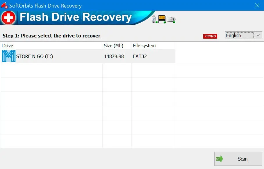 SoftOrbits Flash Drive Recovery Képernyőkép.