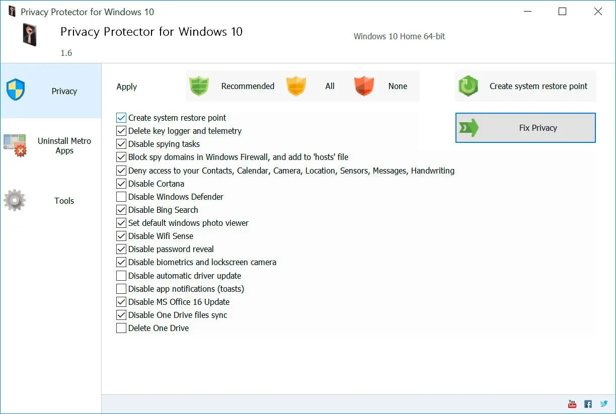 Privacy Protector for Windows 11 Képernyőkép.